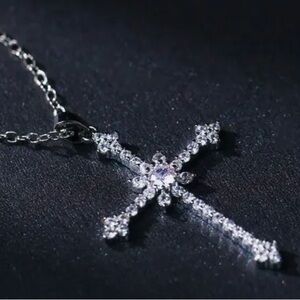 Women Crystal Zircon Cross Pendant Necklace